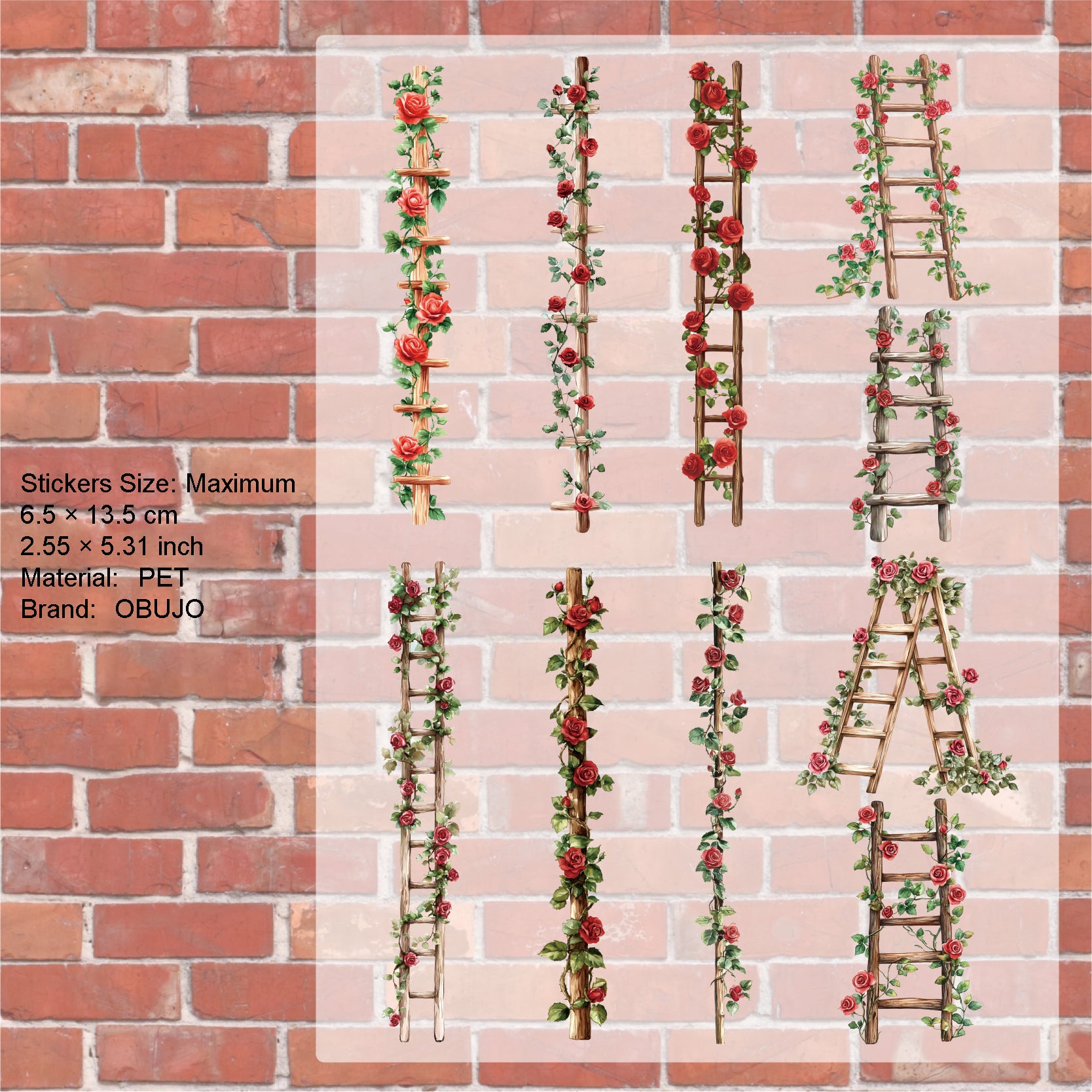 20 Pcs Garden Flower Ladder PET Stickers HTXL