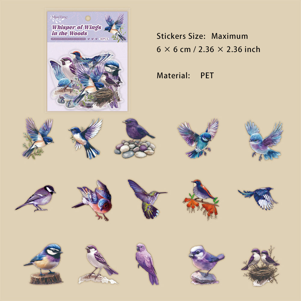 30 Pcs PET Bird Stickers LJYY