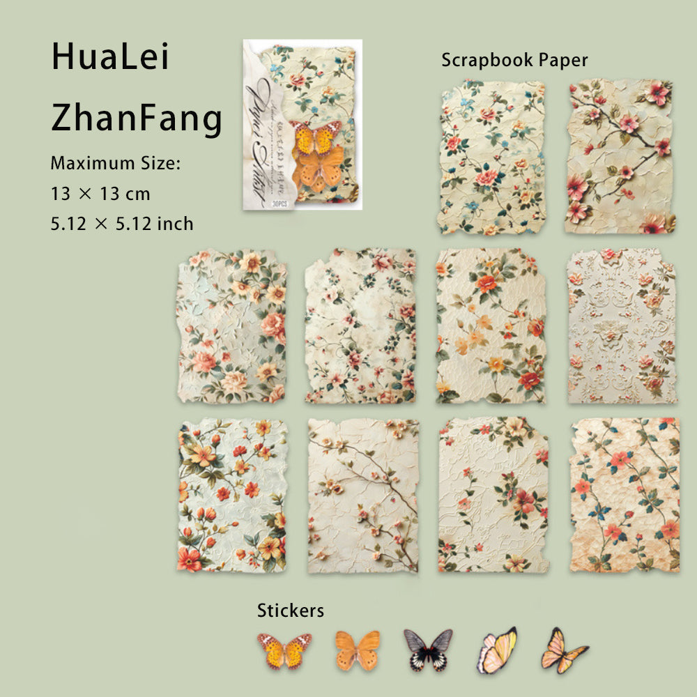 30 Sheests Floral Scrapbook Paper and Stickers Kit ZSYSJ