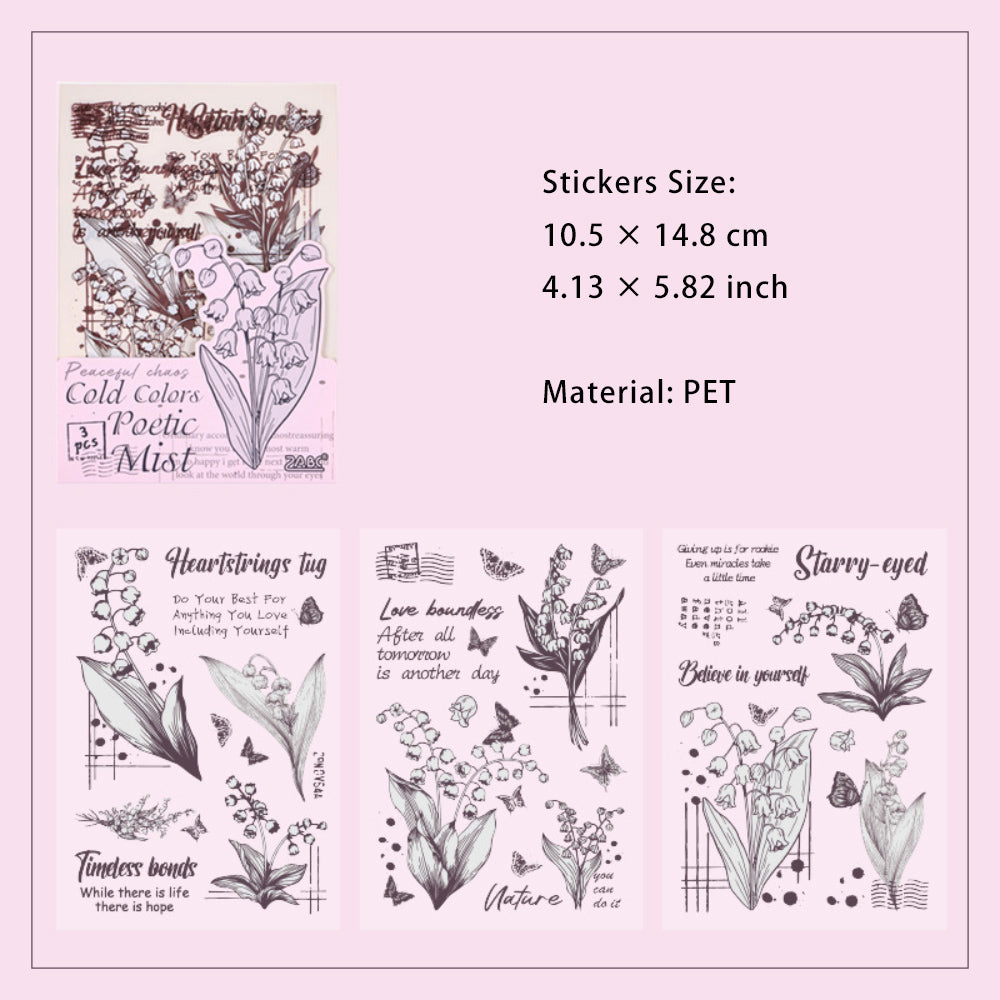 3 Sheets PET Flower Stickers HYSX