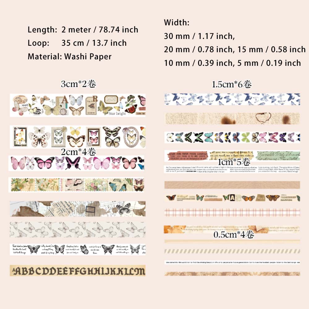 21 Rolls Vintage Washi Tape Set MSSJ