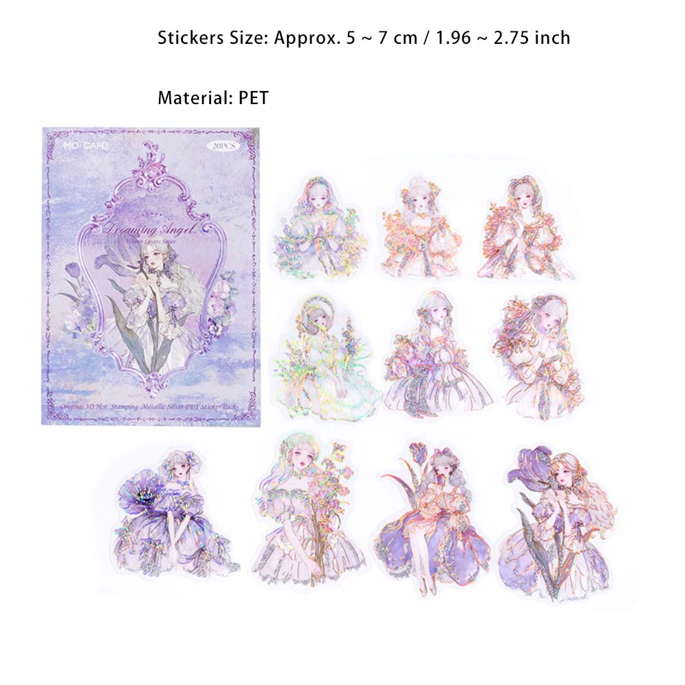 20 Pcs Glitter Flower Fairy PET Stickers HHLR