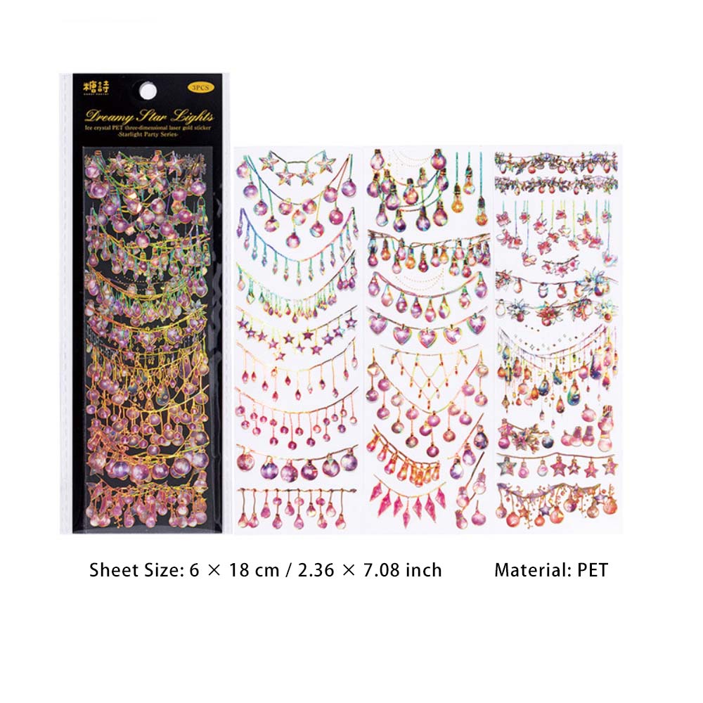 3 Sheet Party Light Theme PET Stickers XGPD