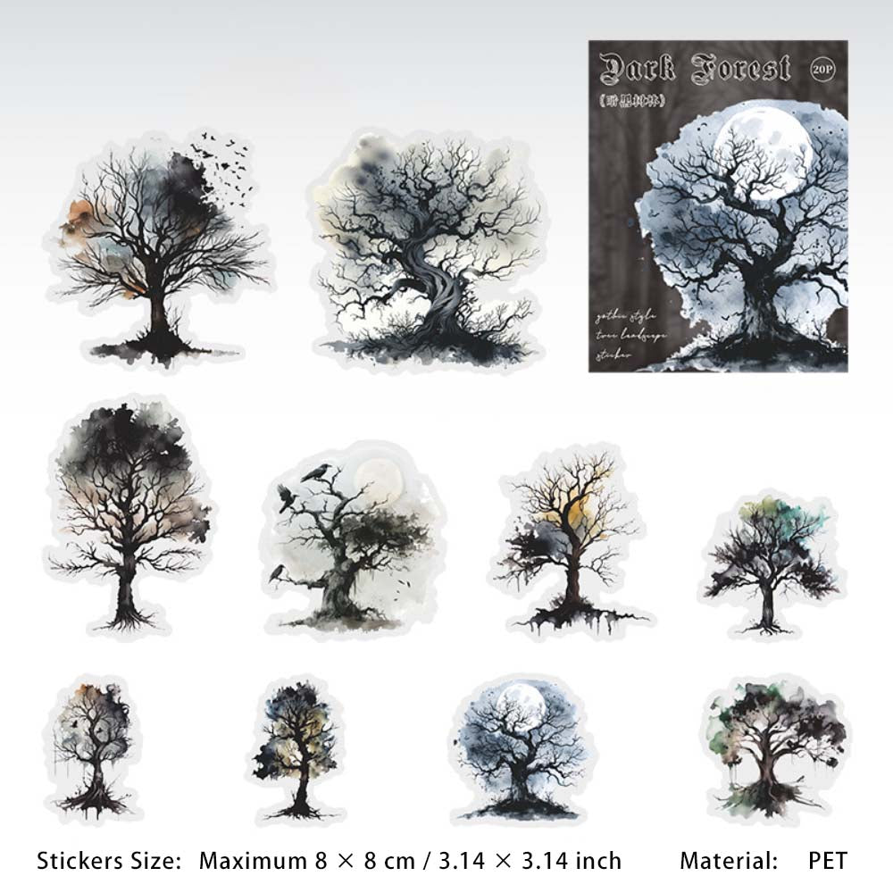 20 Pcs Gothic Magic Tree PET Stickers AHSL