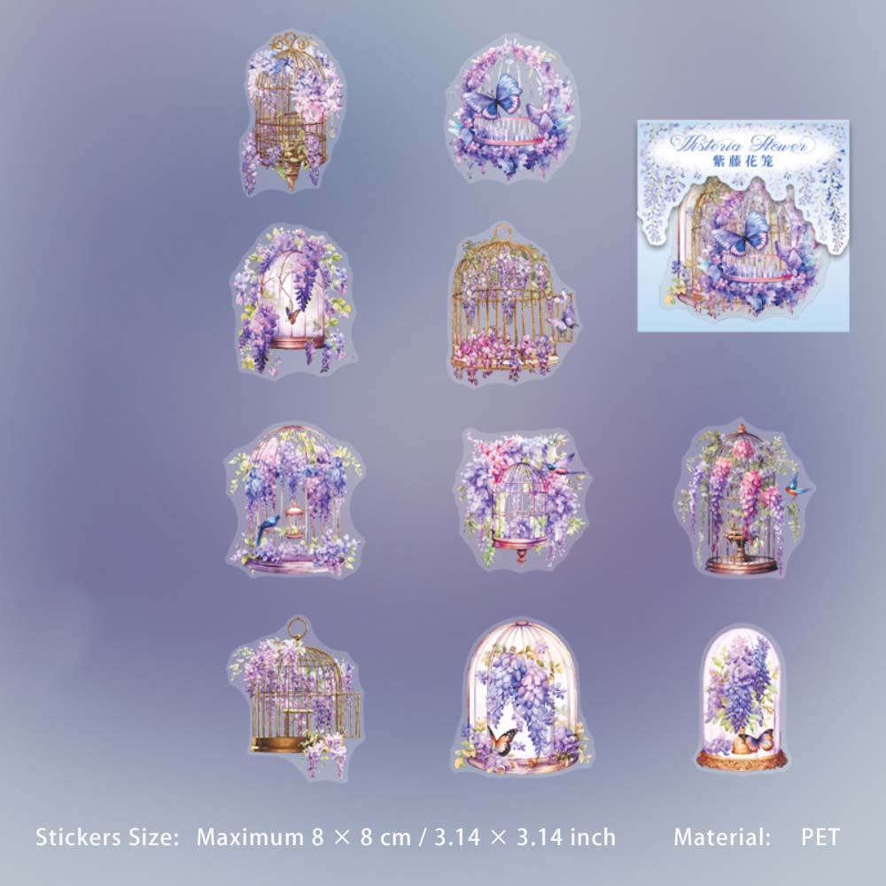 10 Pcs Purple Flower Vine PET Stickers ZTHM