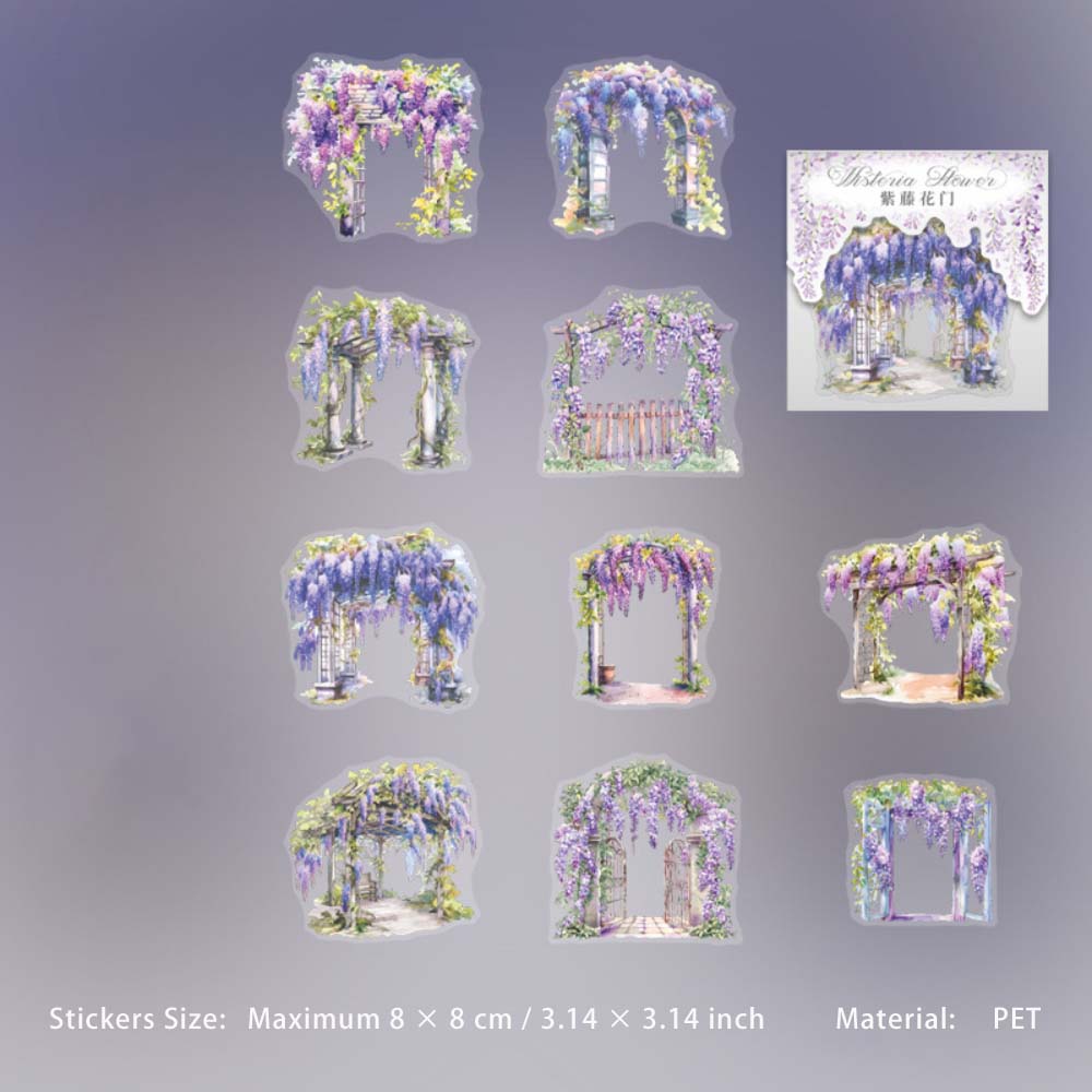 10 Pcs Purple Flower Vine PET Stickers ZTHM
