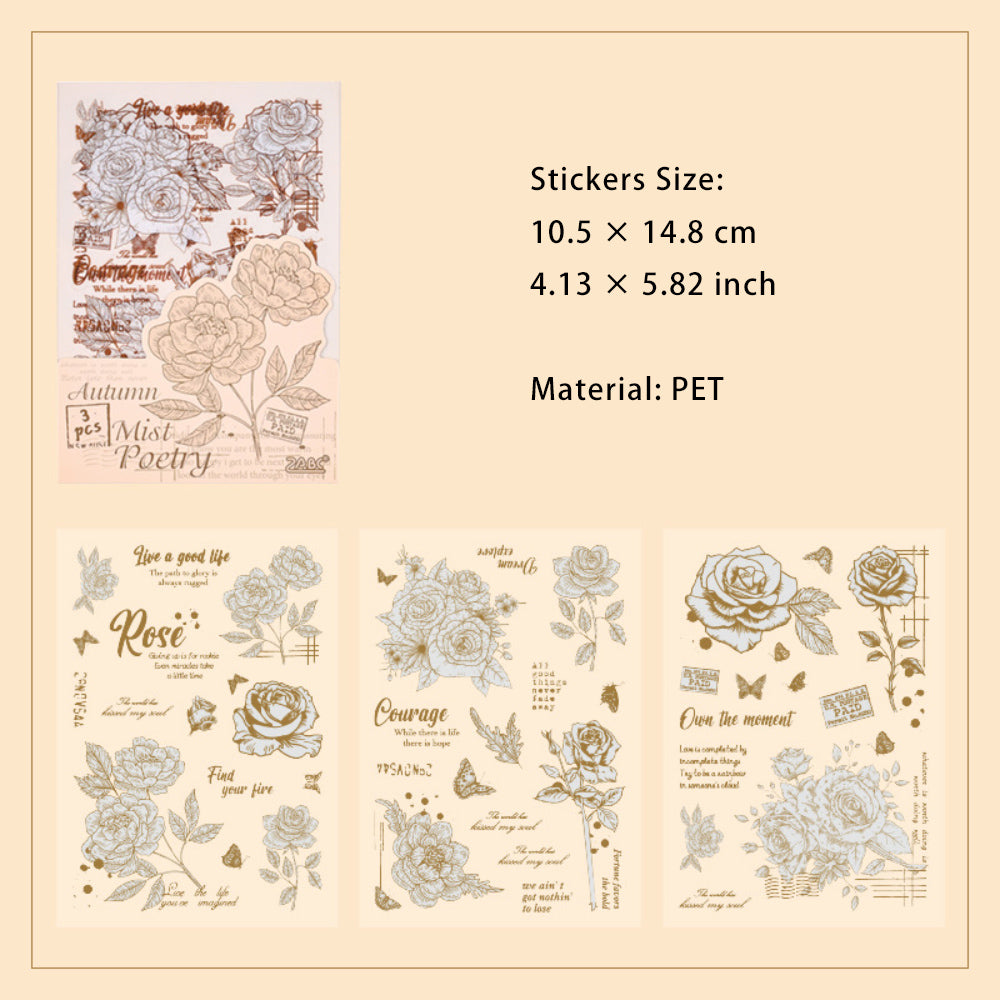 3 Sheets PET Flower Stickers HYSX