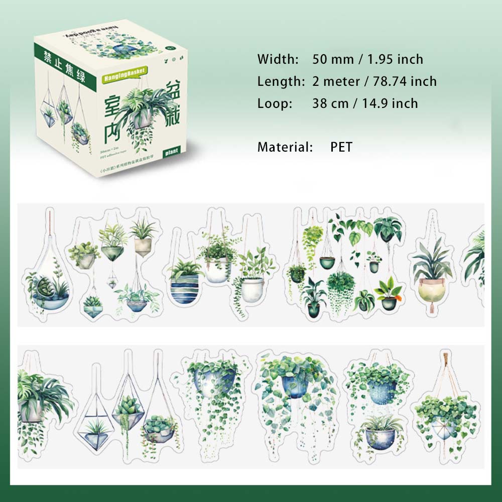 1 Roll Pre-cut Potted Plants PET Stickers Tape XDLX