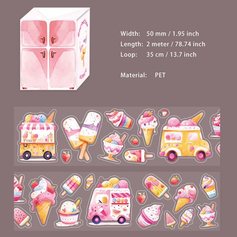 1 Roll Ice Cream Fruit Pre-cut Stickers Tape MSHZ