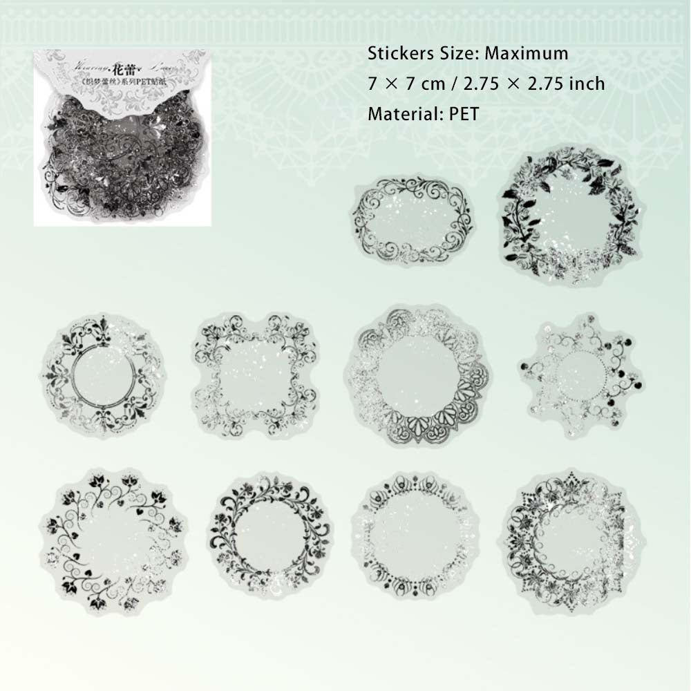 20 Pcs Floral Lace Frame PET Stickers ZMLS