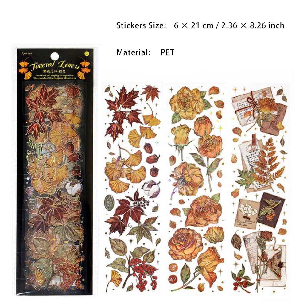 3 Sheets Flower PET Stickers Tape FHZS