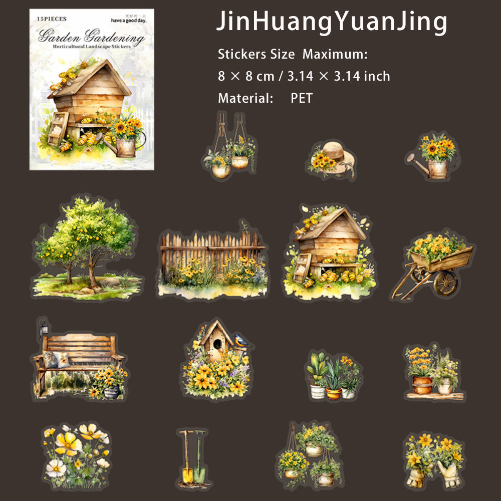 15 Pcs House Garden PET Stickers YYHF