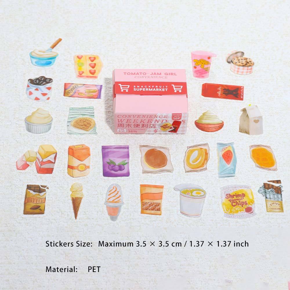 50 Pcs Snack Theme PET Stickers ZMBLD