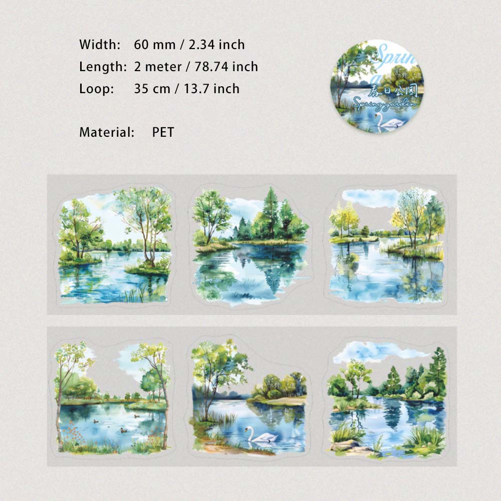 1 Roll Green Spring Pre-cut PET Stickers Tape CRGY