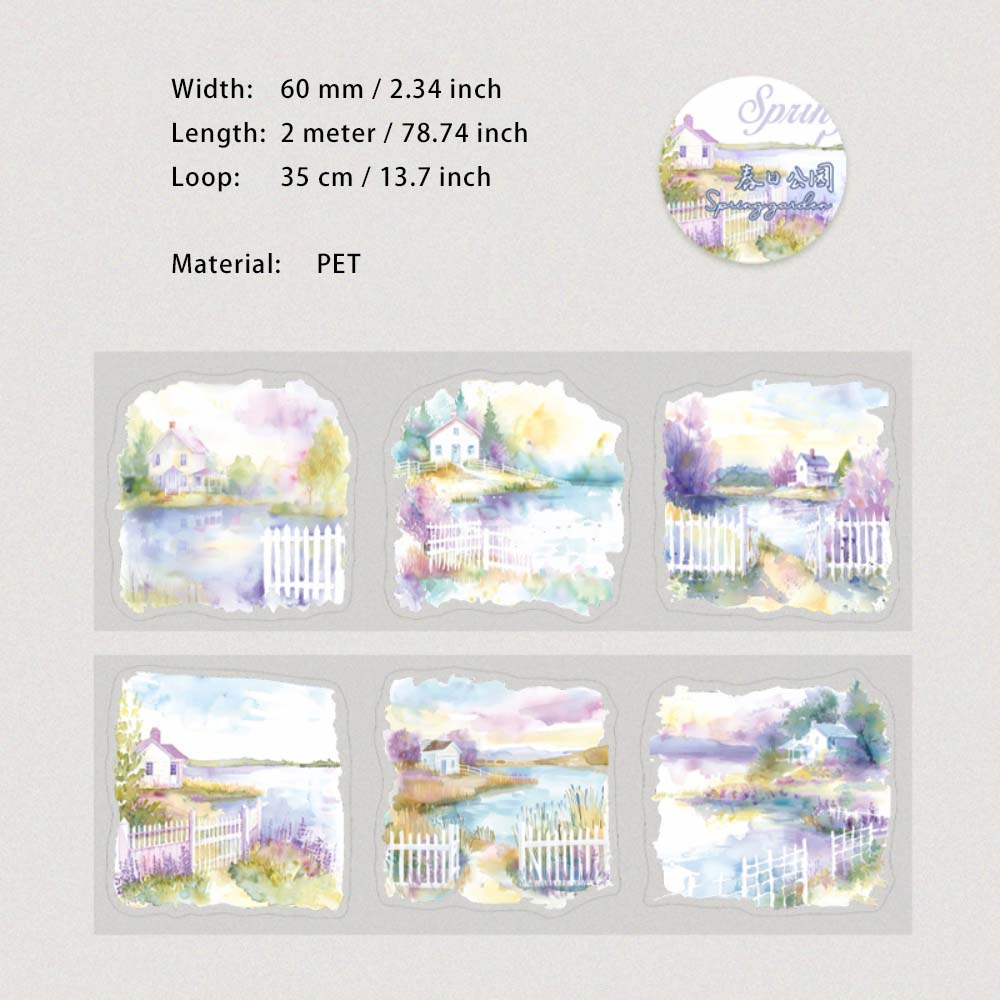 1 Roll Green Spring Pre-cut PET Stickers Tape CRGY