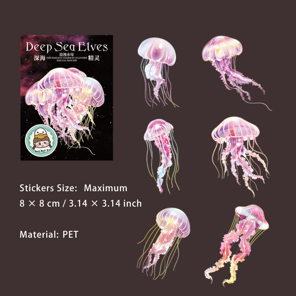 12 Pcs Large Size Glitter Jellyfish PET Stickers SHJL