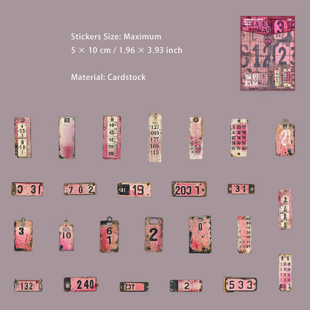 25 Pcs Vintage Number Cardstock Stickers BMDA
