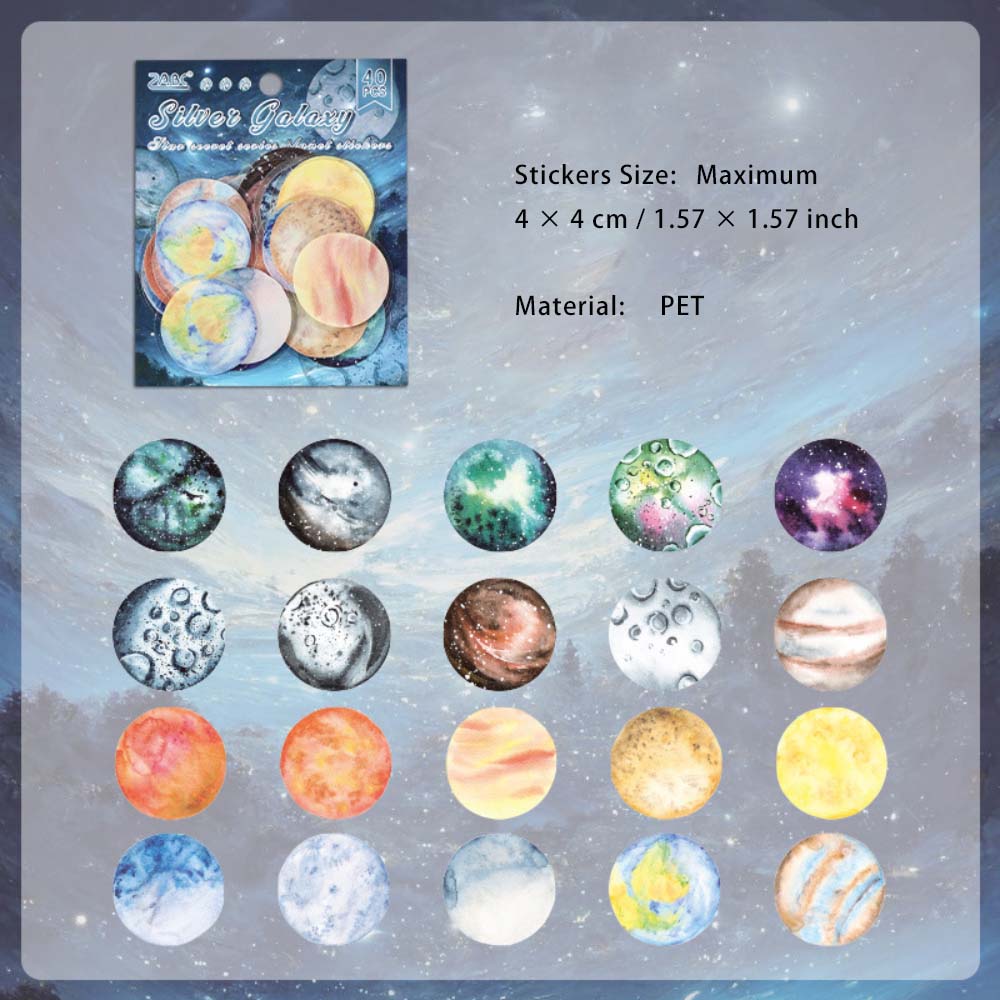 40 Pcs Colorful Planets PET Stickers XCMY