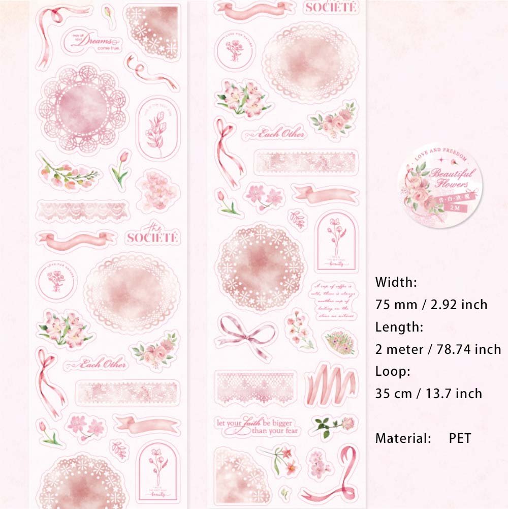 1 Roll Lace Themed Pre-cut PET Stickers Tape LSHY