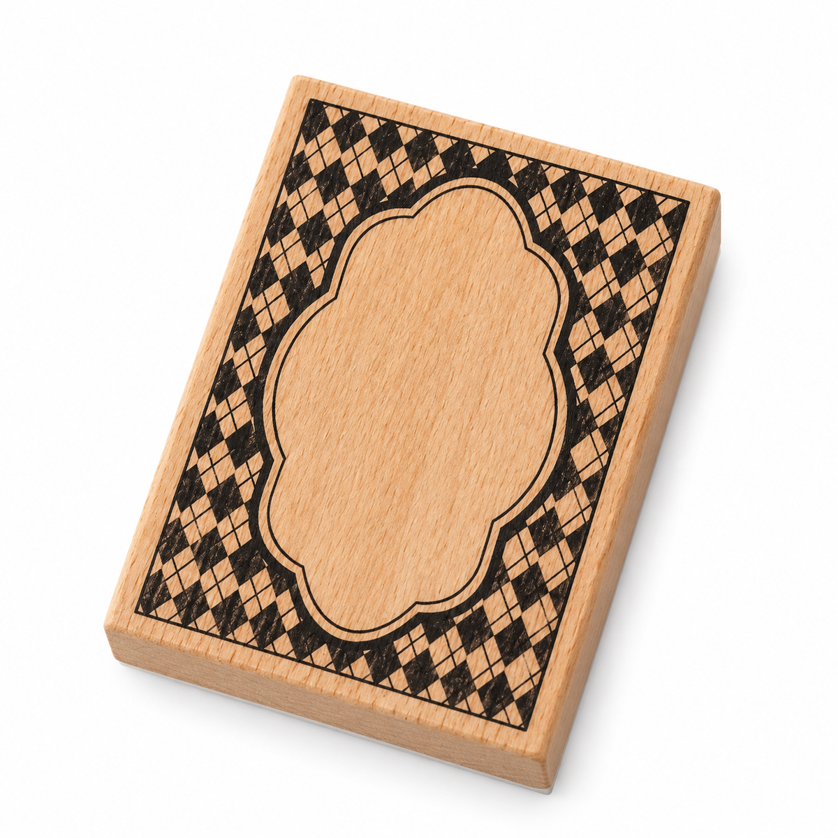 Argyle Label Frame Wooden Stamp on a white background