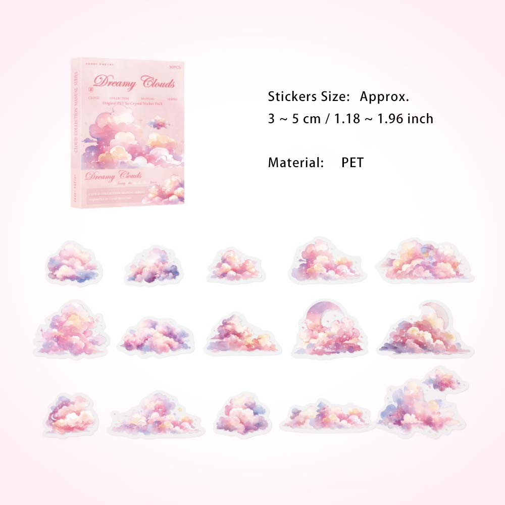 30 Pcs Glitter Cloud PET Stickers YCSJSC