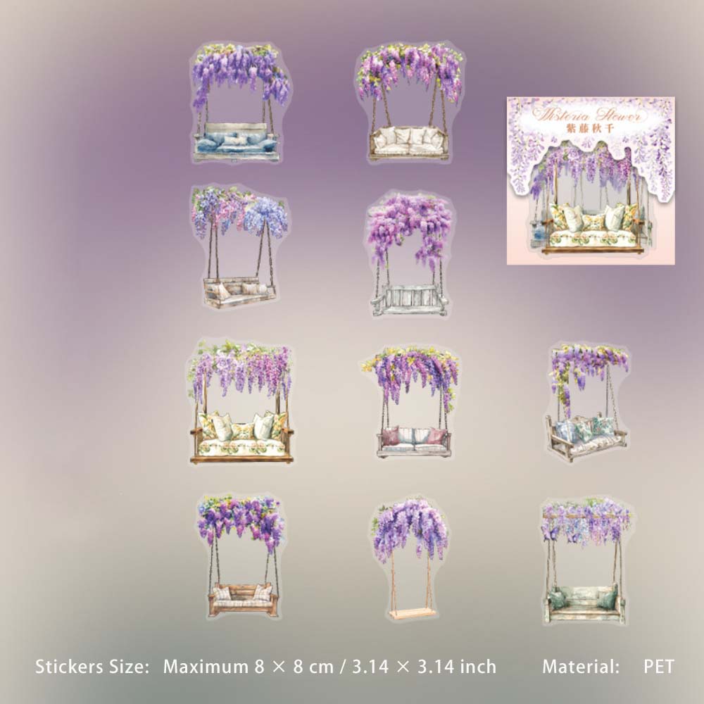 10 Pcs Purple Flower Vine PET Stickers ZTHM