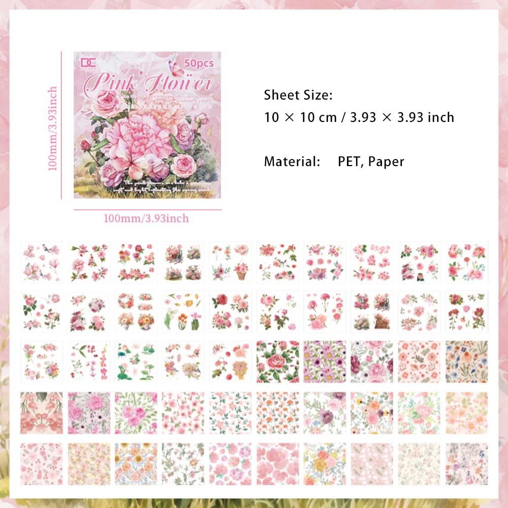 50 Pcs Floral Paper and Stickers Book FHSJ