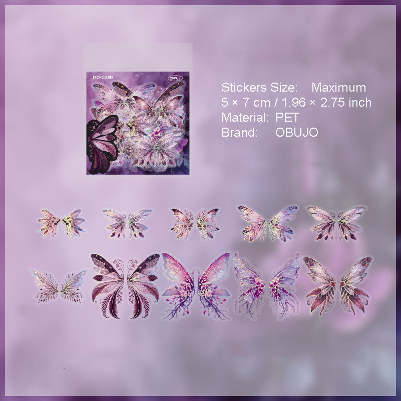 20 Pcs Glitter Butterfly Feather PET Stickers LKJY