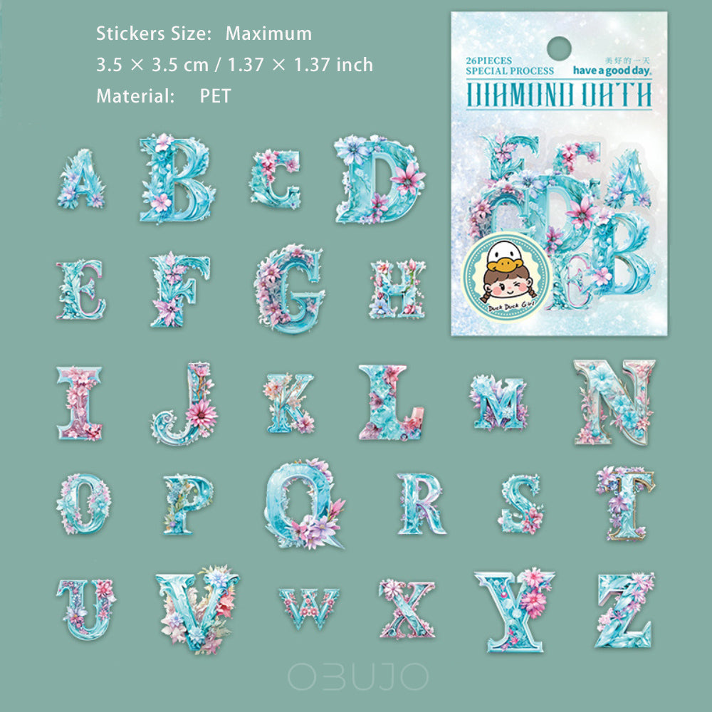 26 Pcs Glitter Alphbet Letter PET Stickers ZSSY