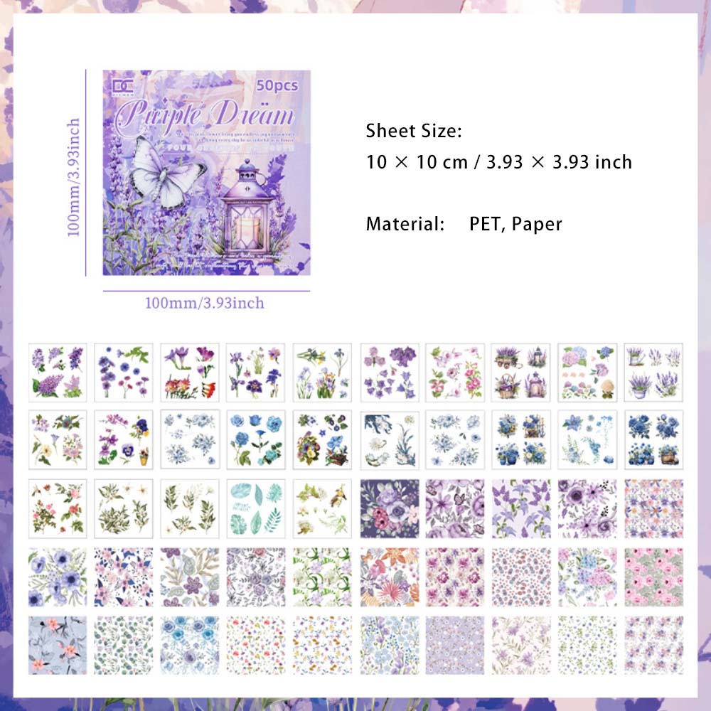 50 Pcs Floral Paper and Stickers Book FHSJ