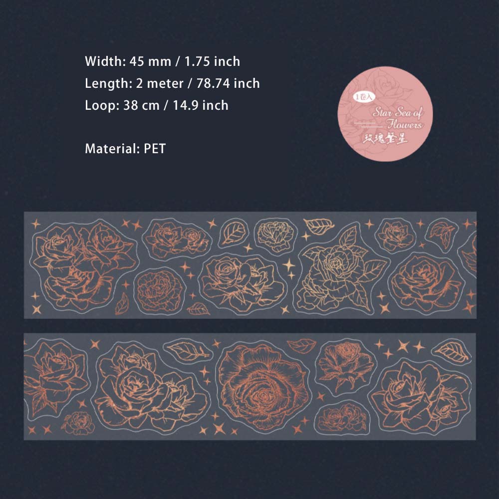 1 Roll Gold Foil Flower PET Stickers Tape FXHH