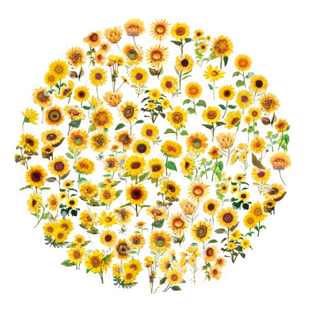 100 Pcs Golden Sunflower PET Stickers