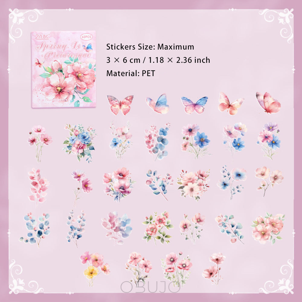 60 Pcs Flower and Butterfly Stickers SJHY