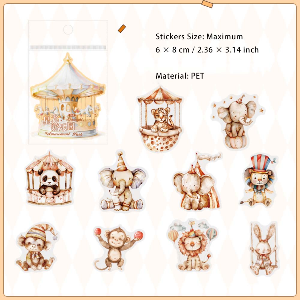 20 Pcs Amusement Park PET Stickers XGYLY