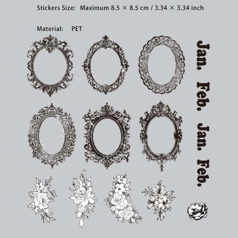 15 Pcs Lace Frame and Numebr PET Stickers FHZY