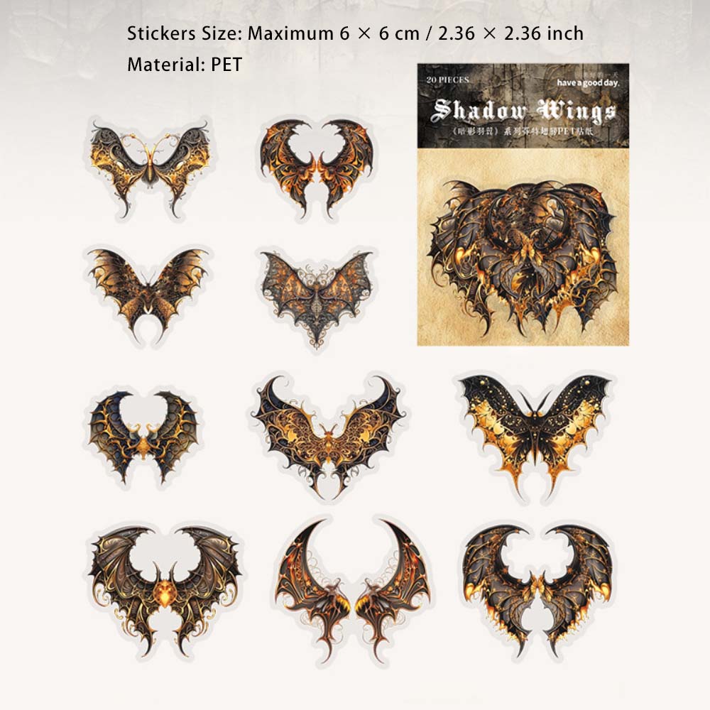 20 Pcs Gothic Wing PET Stickers AYYY