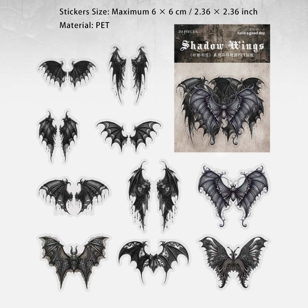 20 Pcs Gothic Wing PET Stickers AYYY