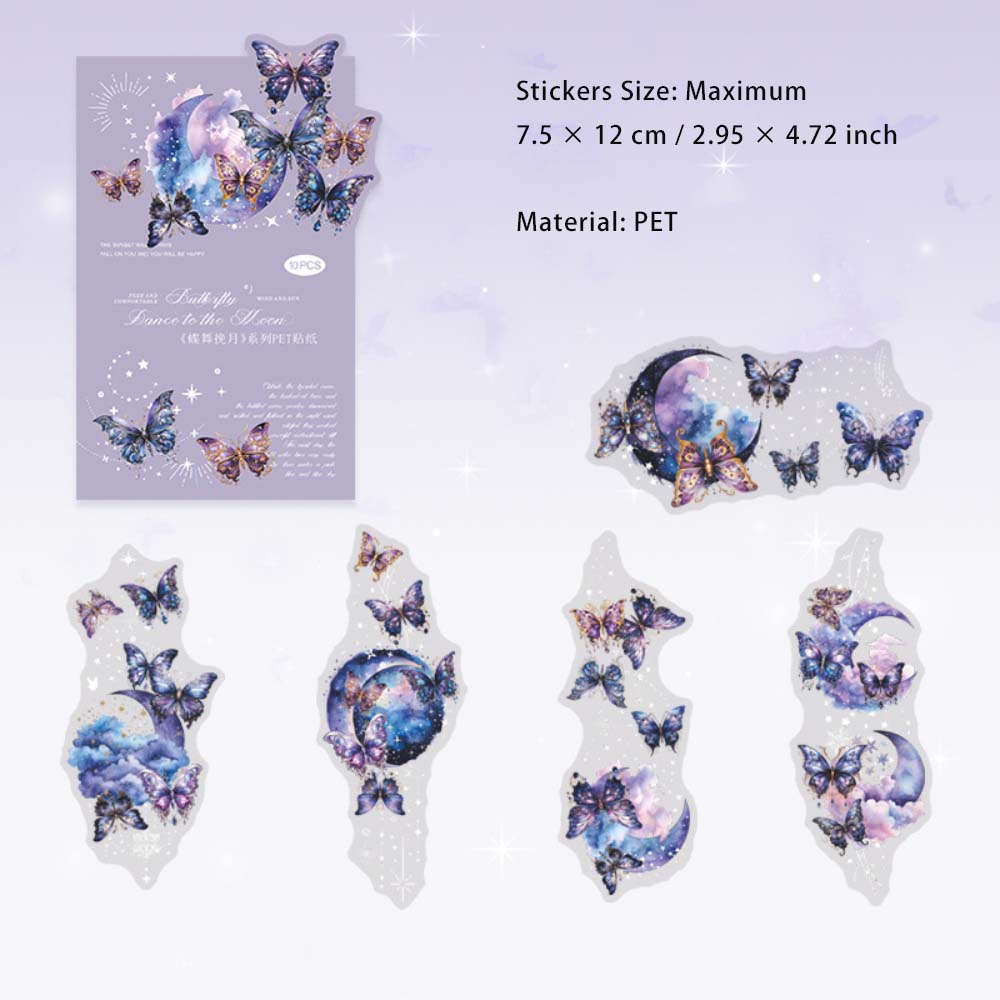 10 Pcs Moon Butterfly PET Stickers DWWY