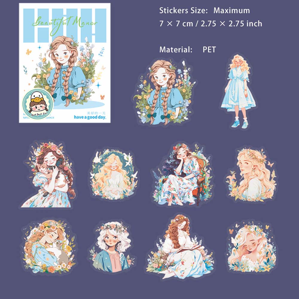 10 Pcs Manor Girl PET Stickers QLZY