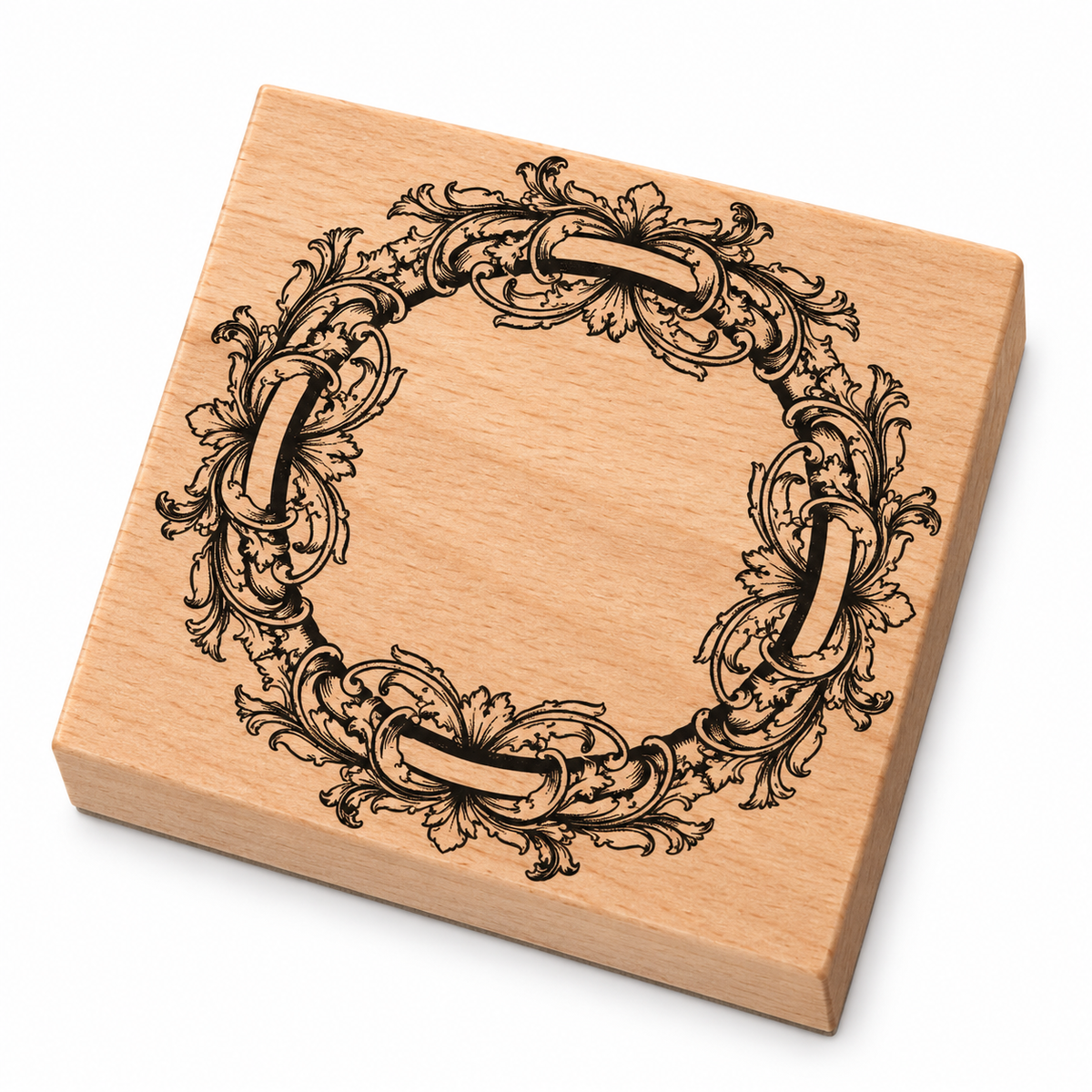 Baroque Round Frame Wooden Stamp on a white background