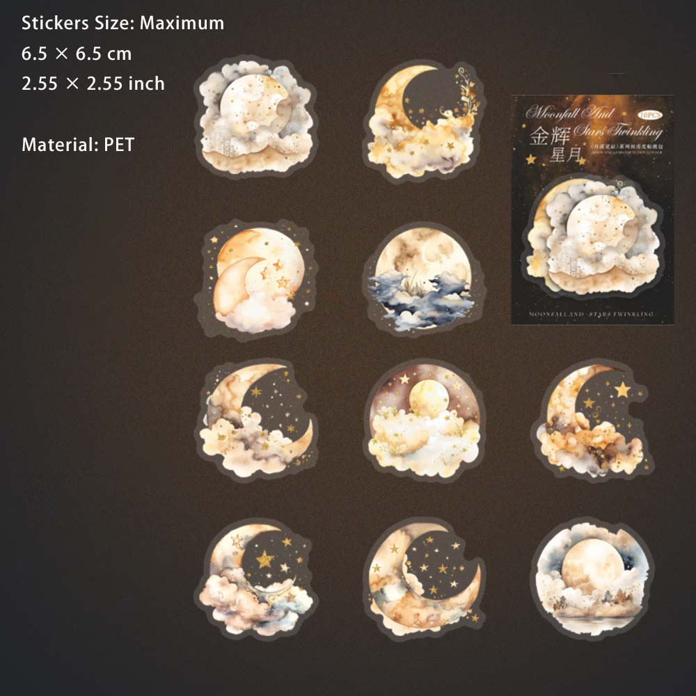 10 Pcs Moon Cloud Stat PET Stickers YLXC