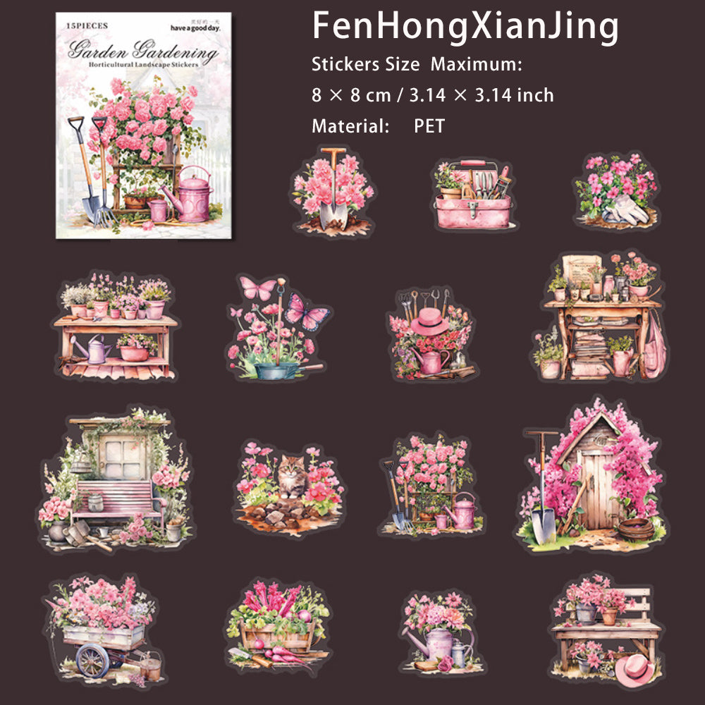 15 Pcs House Garden PET Stickers YYHF