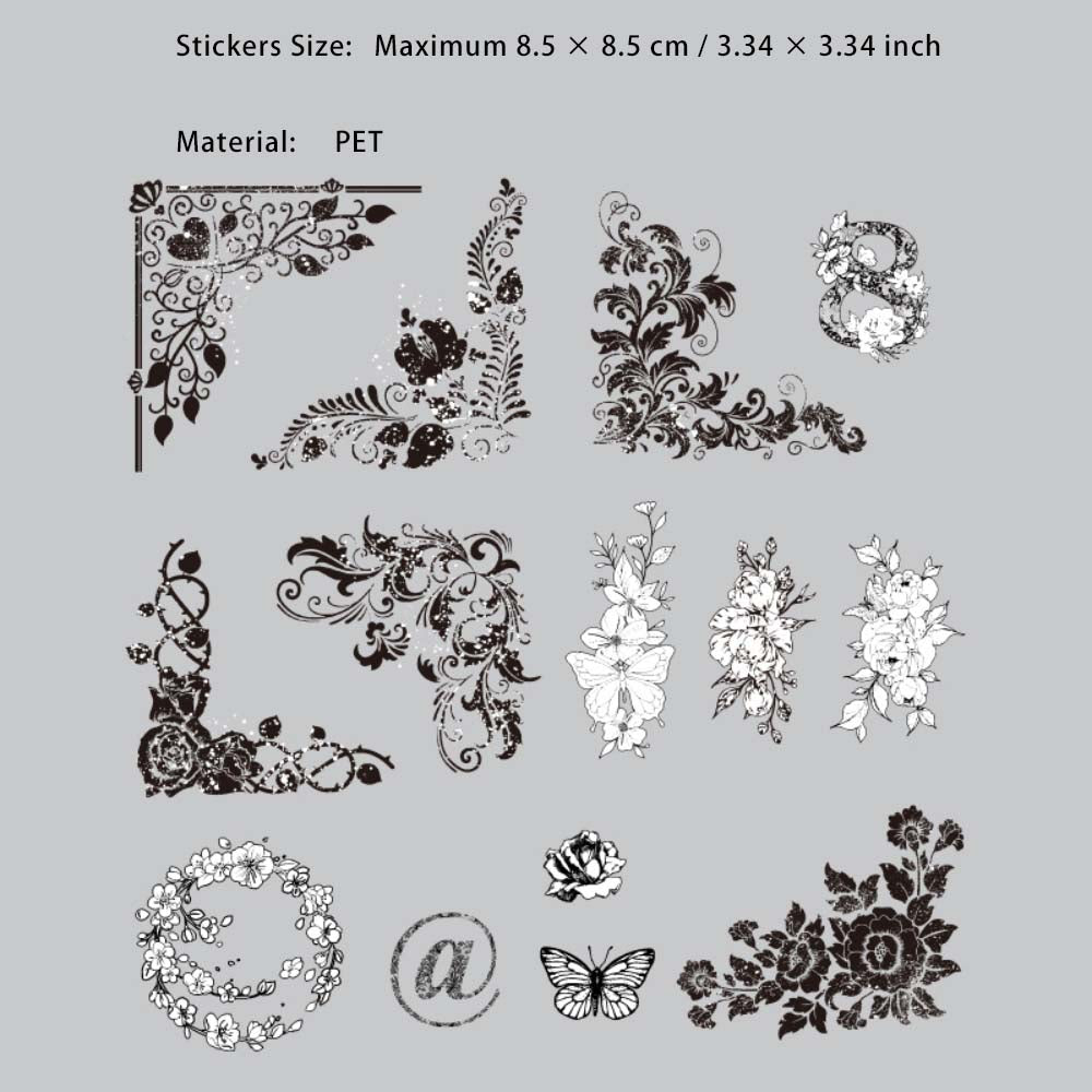 15 Pcs Lace Frame and Numebr PET Stickers FHZY