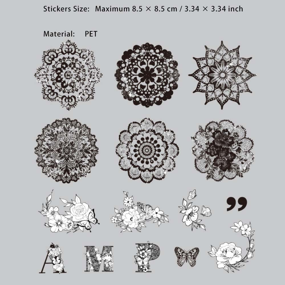 15 Pcs Lace Frame and Numebr PET Stickers FHZY