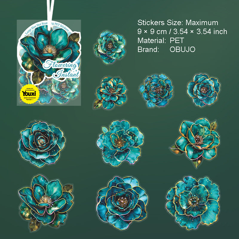 10 Pcs Gold Foil Flower PET Stickers HKSJ