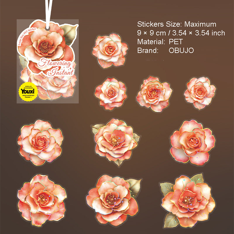 10 Pcs Gold Foil Flower PET Stickers HKSJ