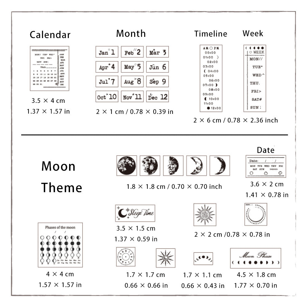 29 Pcs Moon Theme Wooden Stamp Set YXGN