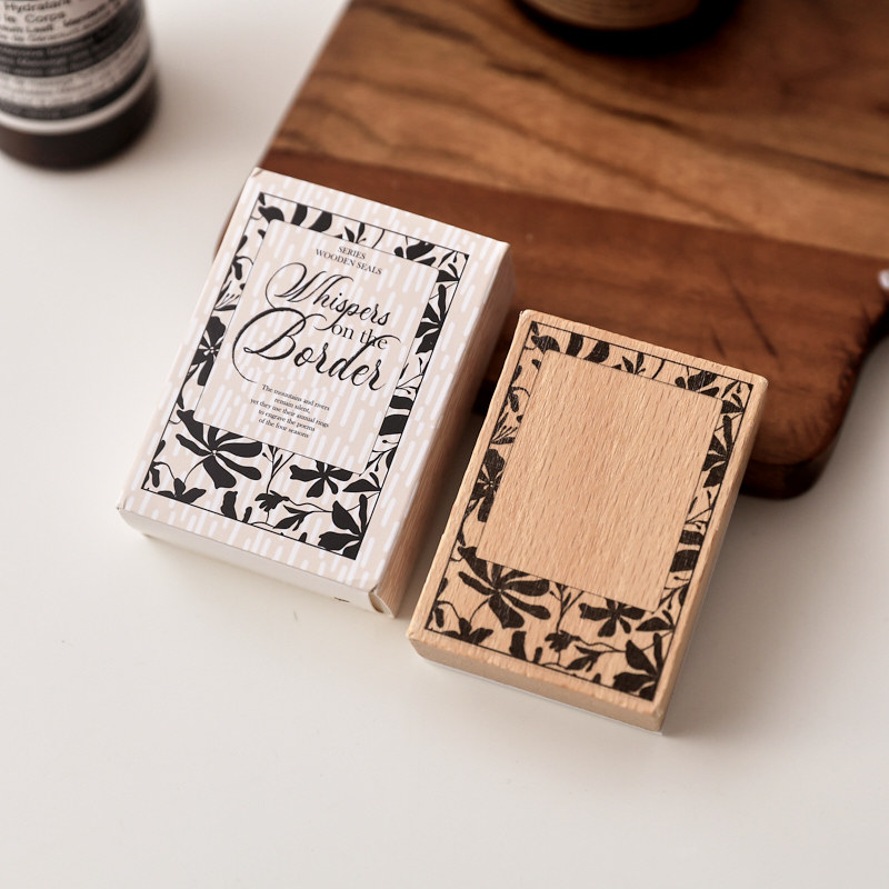 Botanical Rectangle Frame Wooden Stamp with packaging in the original photograph