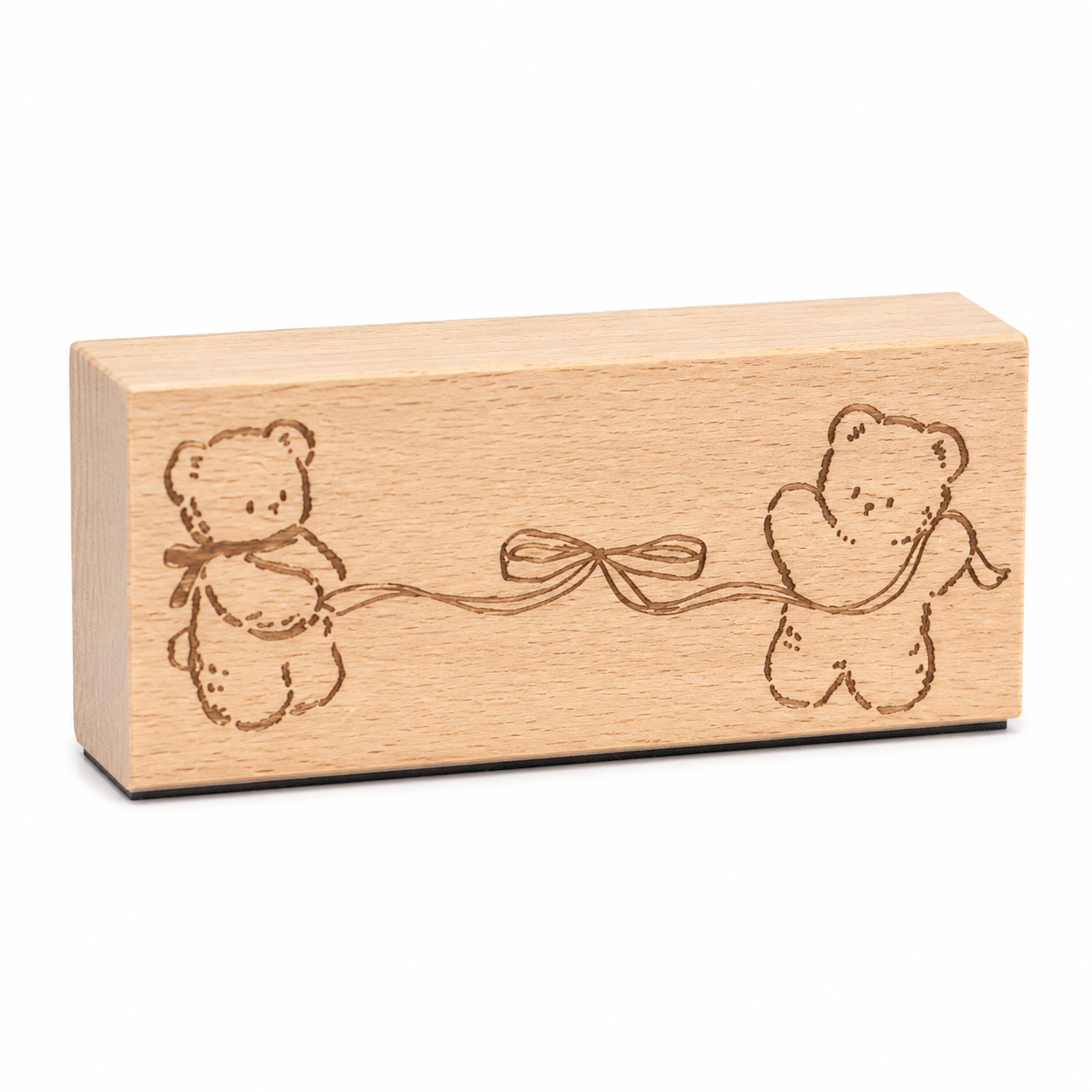 Bow-Tie Bear beech wood rubber stamp on pure white background