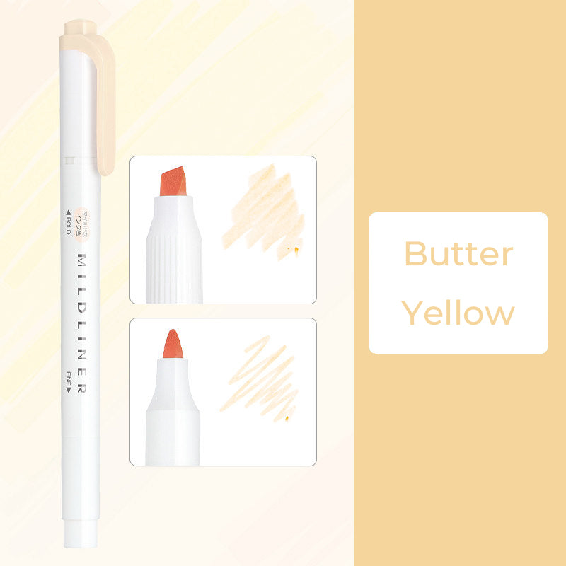 Zebra Mildliner WKT7 Double-Sided Highlighter - Mild Butter Yellow